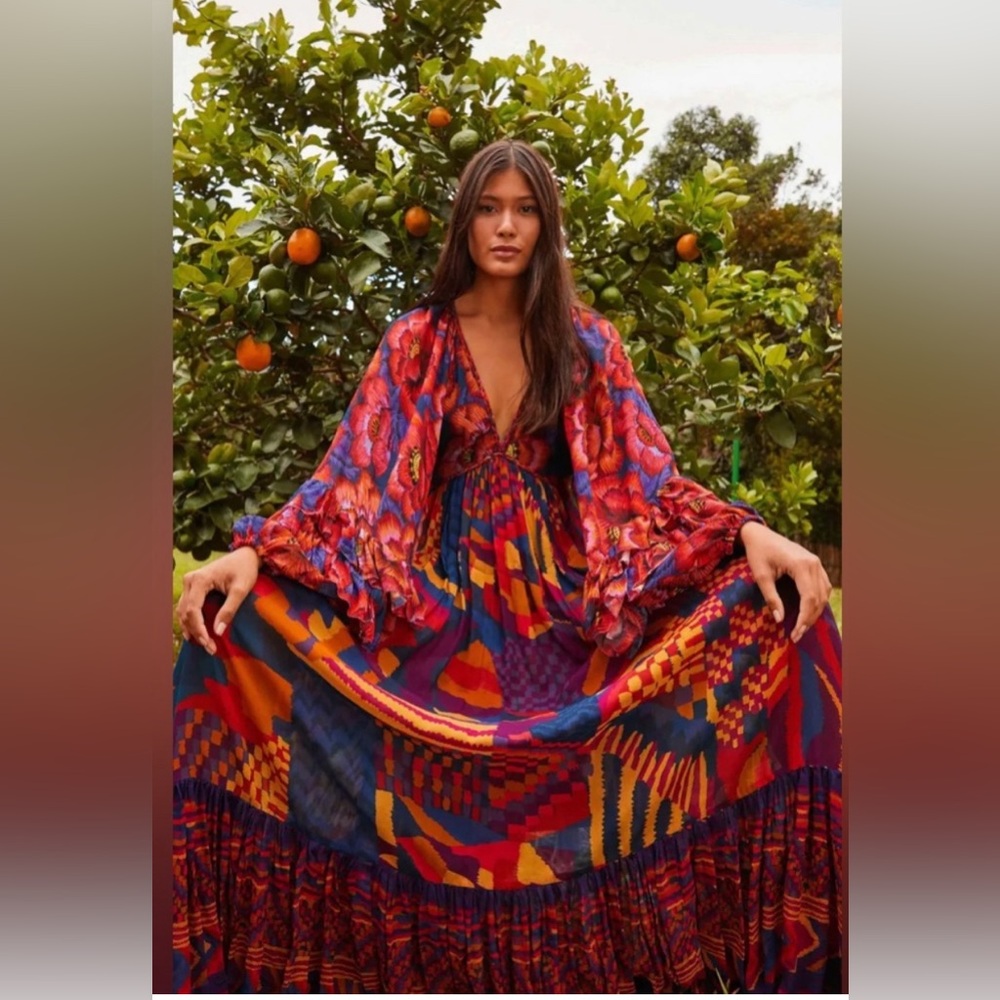 Vibrant Multicolor Farm Rio Maxi Dress size small
